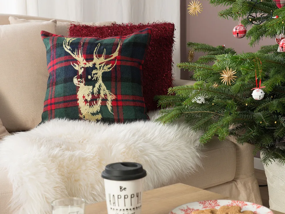 Beliani Koristetyyny Kangas Vihrea/Punainen 45 X 45 Cm 2 Kpl Rudolph Discount