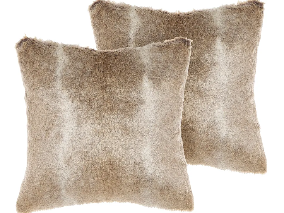 Beliani Koristetyyny Keinoturkis Vaaleanruskea 45 X 45 Cm 2 Kpl Hordeum Outlet