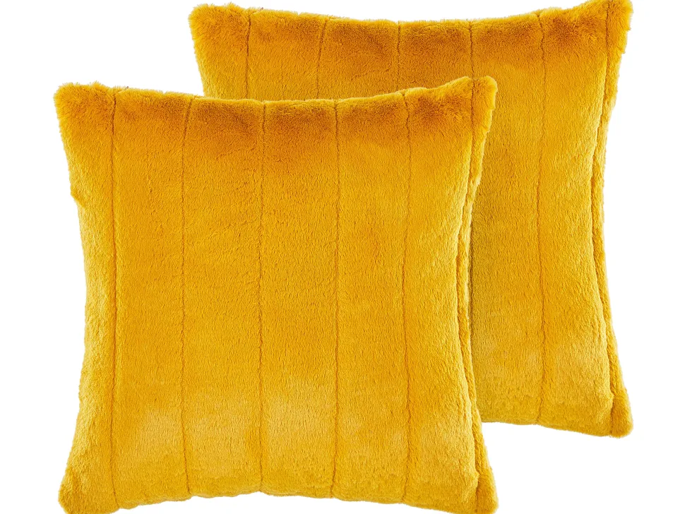 Beliani Koristetyyny Keinoturkis Keltainen 45 X 45 Cm 2 Kpl Pumila Outlet