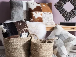 Beliani Koristetyyny Lehmannahka Harmaa Tilkkukuvio 45 X 45 Cm 2 Kpl Nellad Cheap