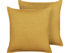 Beliani Koristetyyny Pellava Keltainen 45 X 45 Cm 2 Kpl Sagina Store