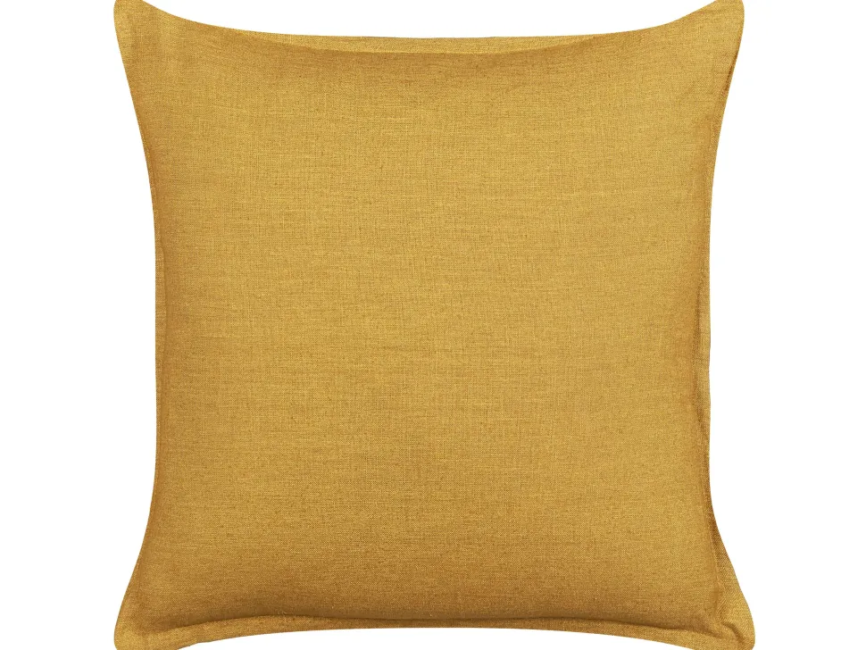 Beliani Koristetyyny Pellava Keltainen 45 X 45 Cm 2 Kpl Sagina Store
