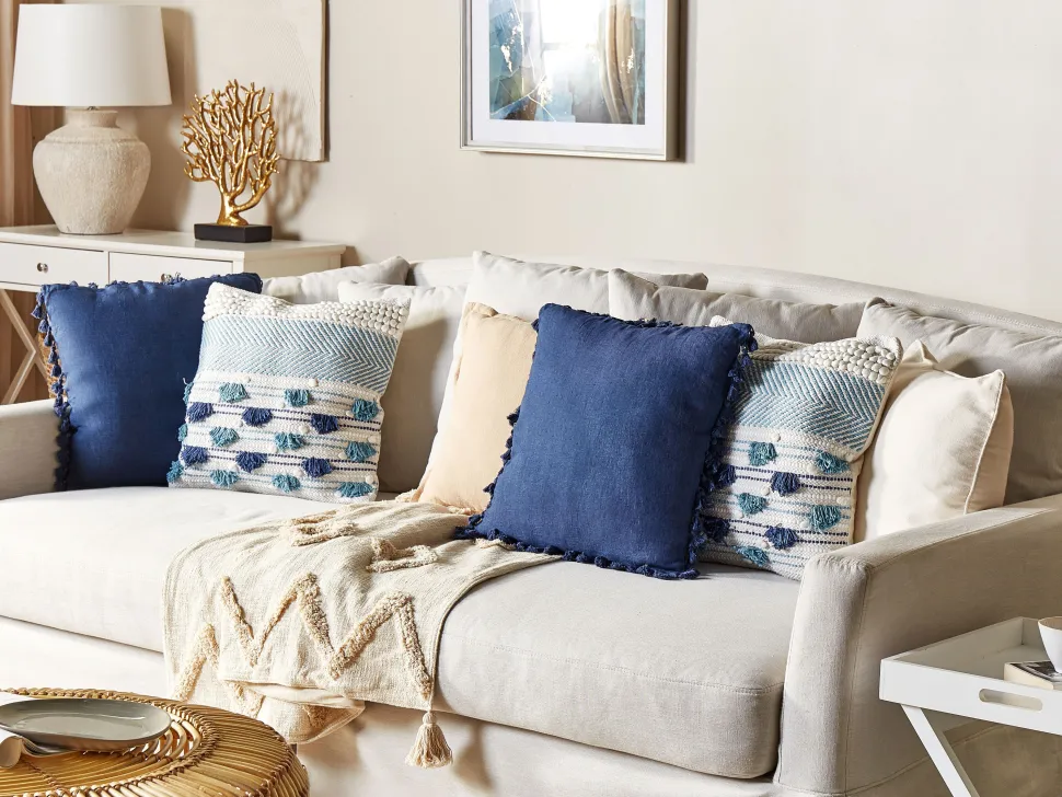 Beliani Koristetyyny Pellava Tummansininen 45 X 45 Cm 2 Kpl Carpinus Outlet