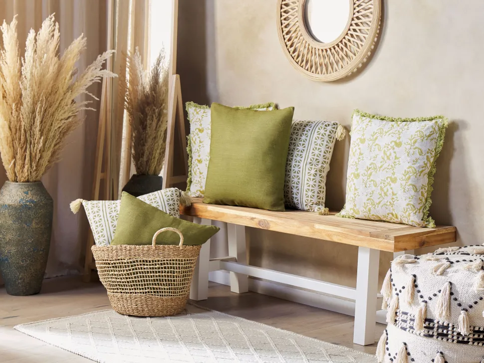 Beliani Koristetyyny Pellava Vihrea 45 X 45 Cm 2 Kpl Sagina New