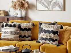 Beliani Koristetyyny Puuvilla Beige/Musta 45 X 45 Cm 2 Kpl Hydrangea Hot