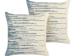 Beliani Koristetyyny Puuvilla Beige/Sininen 45 X 45 Cm 2 Kpl Rivina Hot