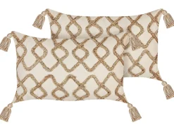 Beliani Koristetyyny Puuvilla Beige 30 X 50 Cm 2 Kpl Incana Best Sale
