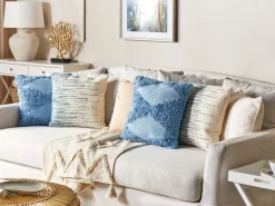 Beliani Koristetyyny Puuvilla Beige/Sininen 45 X 45 Cm Rivina Best Sale