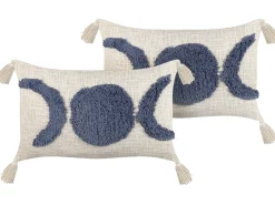 Beliani Koristetyyny Puuvilla Beige/Sininen 35 X 55 Cm 2 Kpl Lupinus Sale