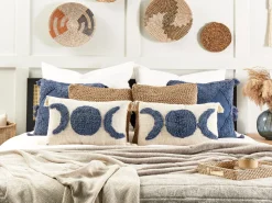 Beliani Koristetyyny Puuvilla Beige/Sininen 35 X 55 Cm 2 Kpl Lupinus Sale