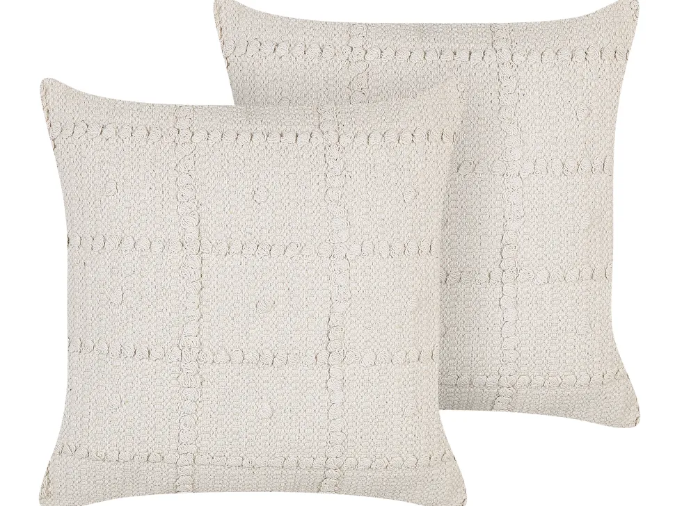 Beliani Koristetyyny Puuvilla Beige 45 X 45 Cm 2 Kpl Ixora Hot