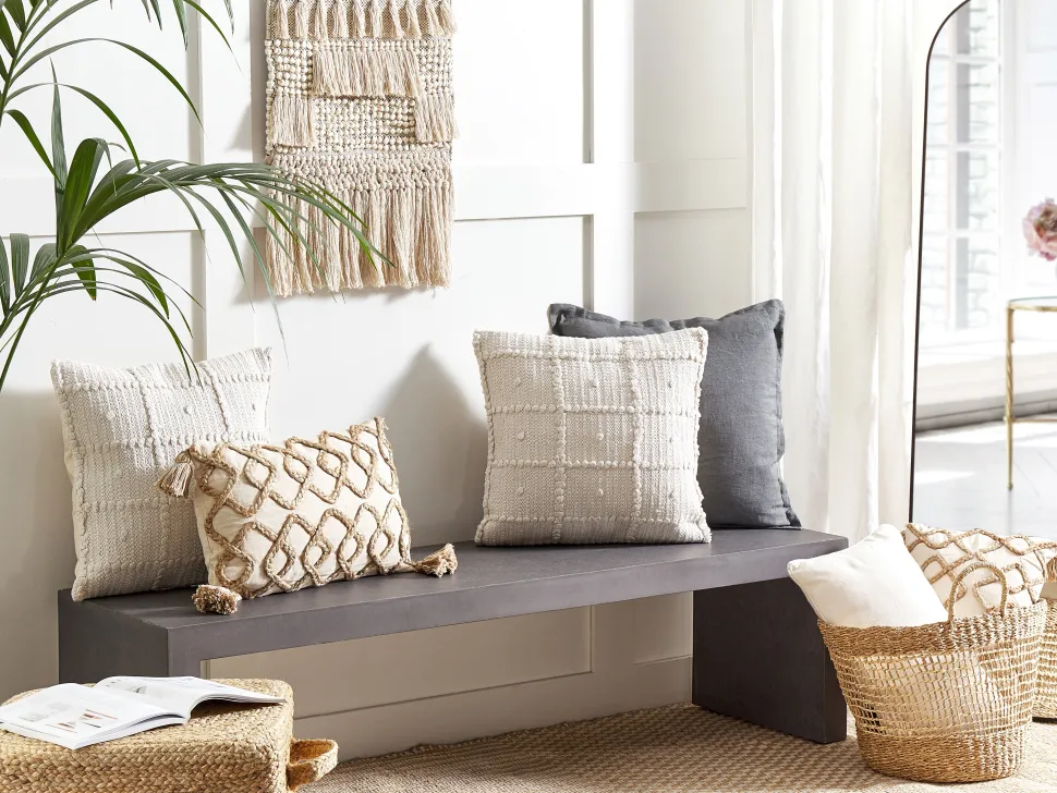 Beliani Koristetyyny Puuvilla Beige 45 X 45 Cm 2 Kpl Ixora Hot