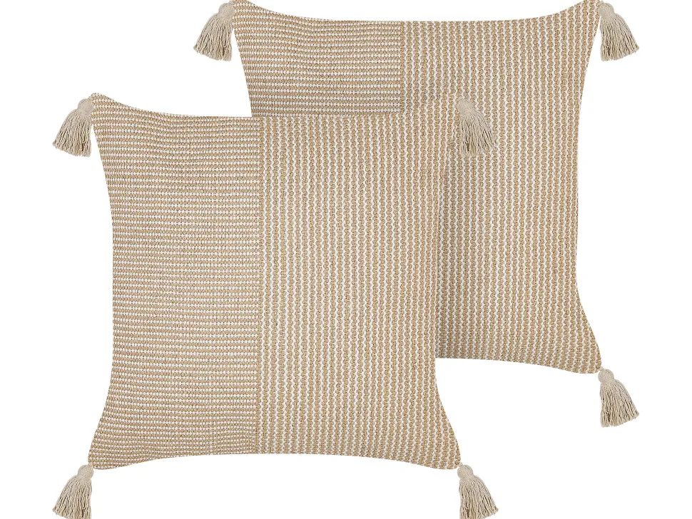 Beliani Koristetyyny Puuvilla Beige 45 X 45 Cm 2 Kpl Arlia Discount
