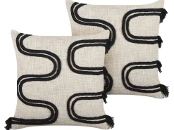 Beliani Koristetyyny Puuvilla Beige/Musta 45 X 45 Cm 2 Kpl Fuchsia Sale