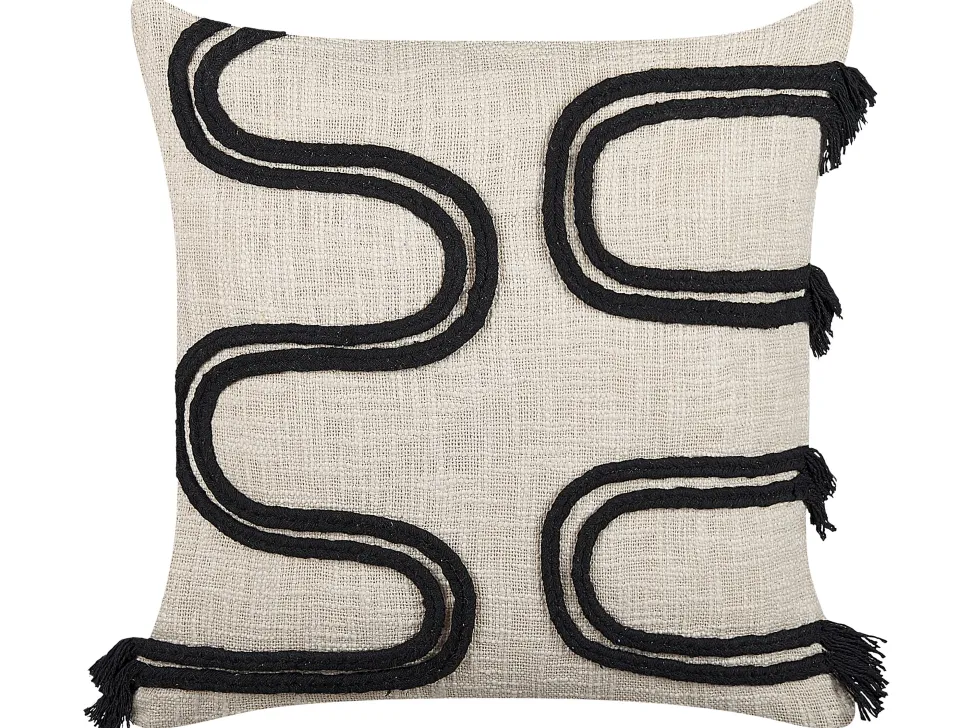 Beliani Koristetyyny Puuvilla Beige/Musta 45 X 45 Cm 2 Kpl Fuchsia Sale