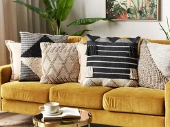 Beliani Koristetyyny Puuvilla Beige/Musta Tuftattu 50 X 50 Cm 2 Kpl Khora Cheap