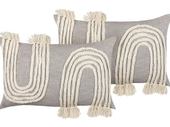 Beliani Koristetyyny Puuvilla Harmaa/Beige 35 X 35 Cm 2 Kpl Ocimum Hot