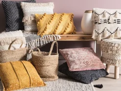 Beliani Koristetyyny Puuvilla Harmaa Kohokuvioitu 45 X 45 Cm Konni Flash Sale