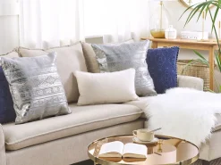 Beliani Koristetyyny Puuvilla Hopea Geometrinen Kuvio 50 X 50 Cm 2 Kpl Oujda Shop