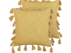 Beliani Koristetyyny Puuvilla Keltainen 45 X 45 Cm 2 Kpl Lynchis Best Sale
