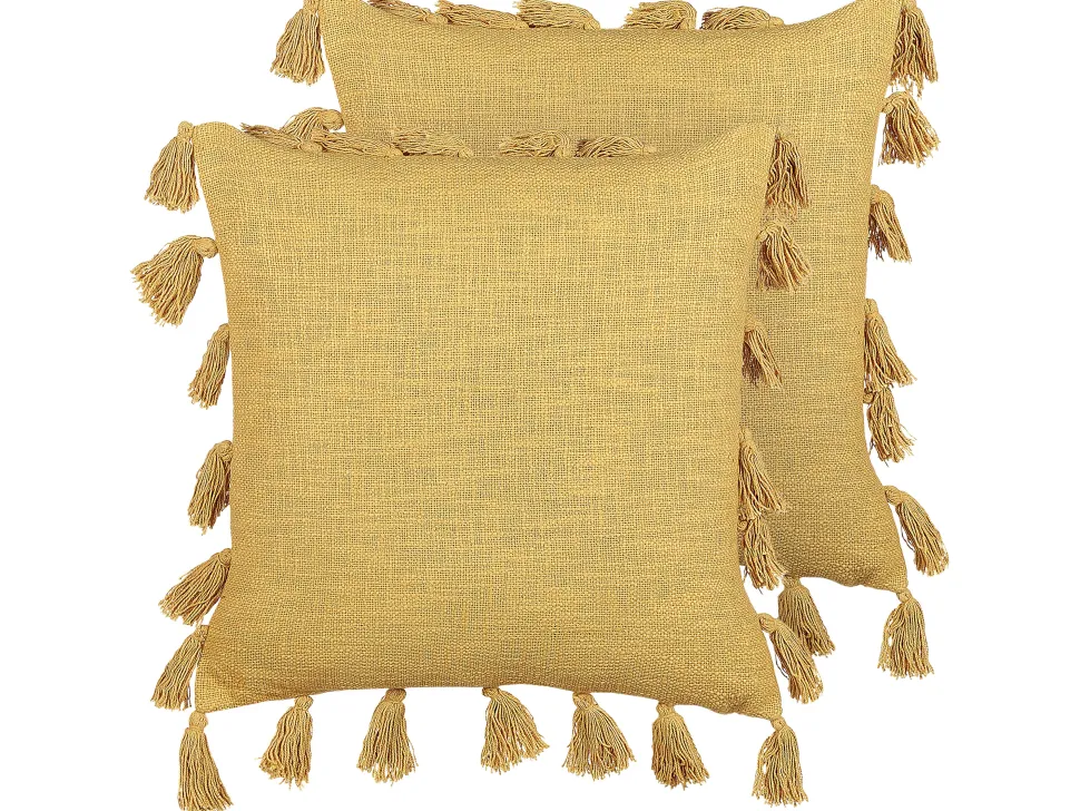 Beliani Koristetyyny Puuvilla Keltainen 45 X 45 Cm 2 Kpl Lynchis Best Sale