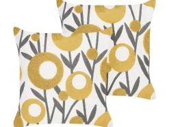 Beliani Koristetyyny Puuvilla Kirjailtu Monivarinen 45 X 45 Cm 2 Kpl Shallot Store