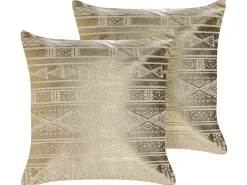Beliani Koristetyyny Puuvilla Kulta Geometrinen Kuvio 50 X 50 Cm 2 Kpl Oujda Cheap