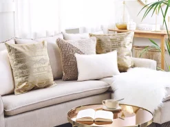 Beliani Koristetyyny Puuvilla Kulta Geometrinen Kuvio 50 X 50 Cm 2 Kpl Oujda Cheap