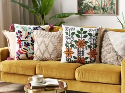 Beliani Koristetyyny Puuvilla Monivarinen Kirjailtu 50 X 50 Cm 2 Kpl Vellore Sale