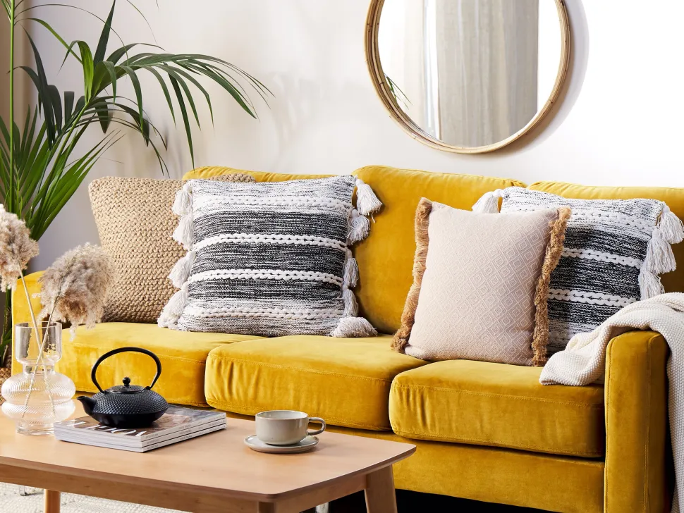 Beliani Koristetyyny Puuvilla Musta/Valkoinen 45 X 45 Cm Rochea Best