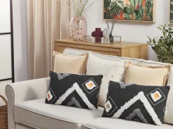 Beliani Koristetyyny Puuvilla Musta Tuftattu 30 X 50 Cm 2 Kpl Viburnum Online