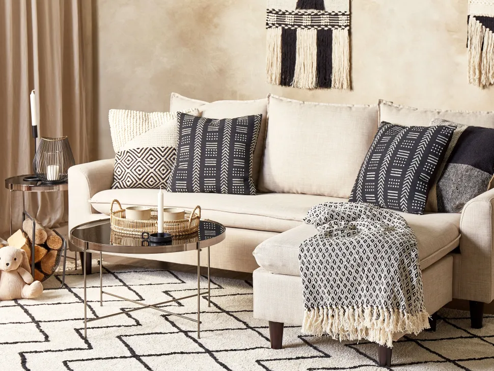 Beliani Koristetyyny Puuvilla Musta/Valkoinen 45 X 45 Cm Benzoin Cheap