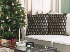 Beliani Koristetyyny Puuvilla Musta/Kultainen 45 X 45 Cm 2 Kpl Leroy Online