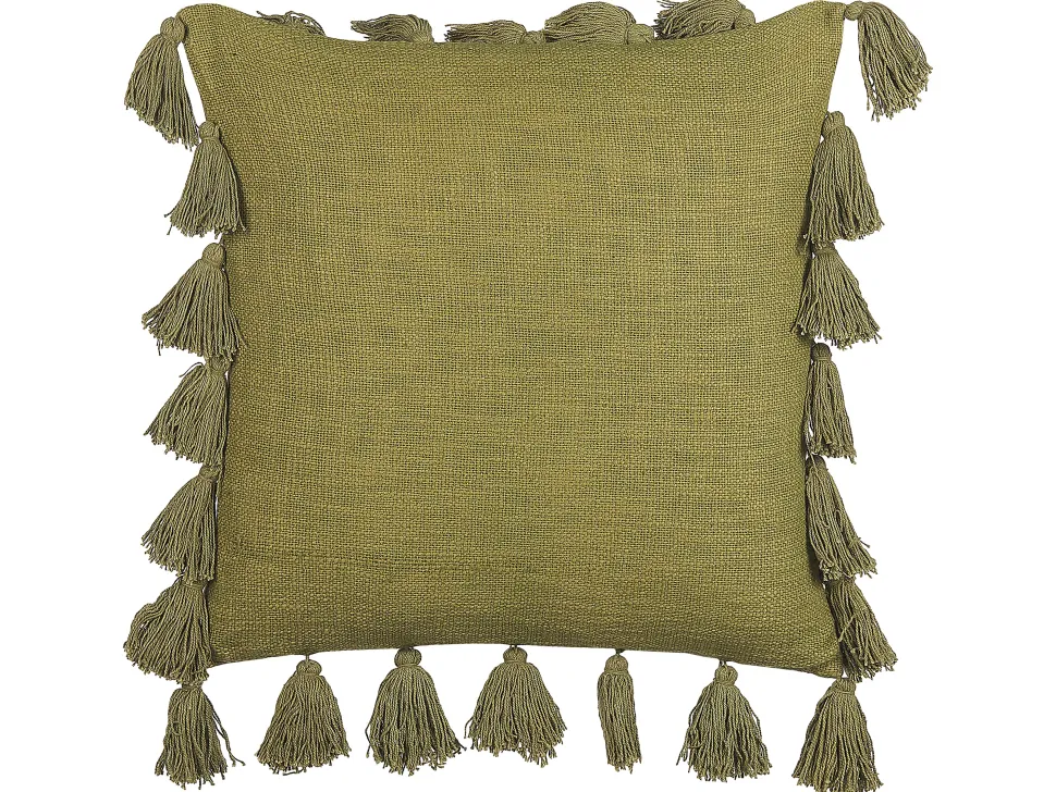 Beliani Koristetyyny Puuvilla Oliivinvihrea 45 X 45 Cm Lynchis Outlet