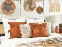 Beliani Koristetyyny Puuvilla Oranssi Tuftattu 45 X 45 Cm 2 Kpl Avium Best Sale