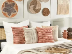 Beliani Koristetyyny Puuvilla Punainen/Beige 45 X 45 Cm Deglupta Best