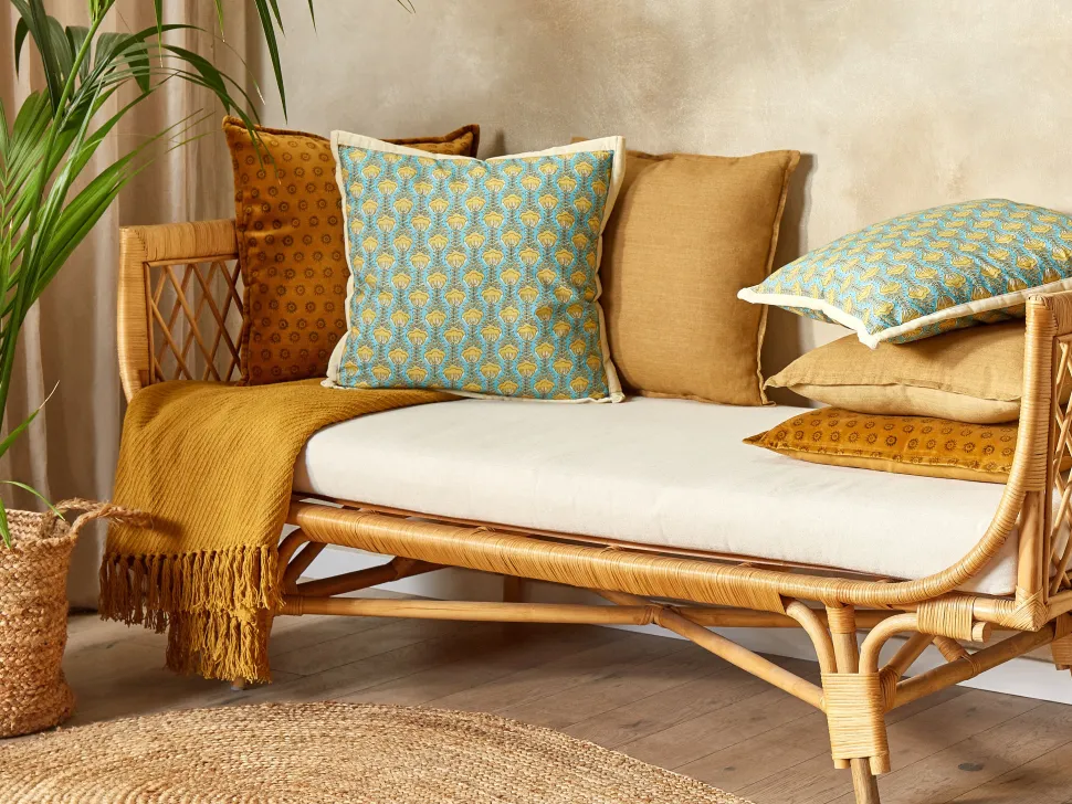 Beliani Koristetyyny Puuvilla Sininen/Keltainen 45 X 45 Cm Wakegi Hot