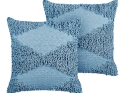 Beliani Koristetyyny Puuvilla Sininen 45 X 45 Cm 2 Kpl Rhoeo Hot