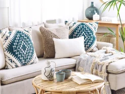 Beliani Koristetyyny Puuvilla Sininen/Beige Geometrinen Kuvio 50 X 50 Cm 2 Kpl Safi Flash Sale