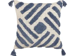 Beliani Koristetyyny Puuvilla Vaalea Beige/Sininen 45 X 45 Cm 2 Kpl Jacaranda Sale