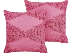Beliani Koristetyyny Puuvilla Vaaleanpunainen 45 X 45 Cm 2 Kpl Rhoeo Online