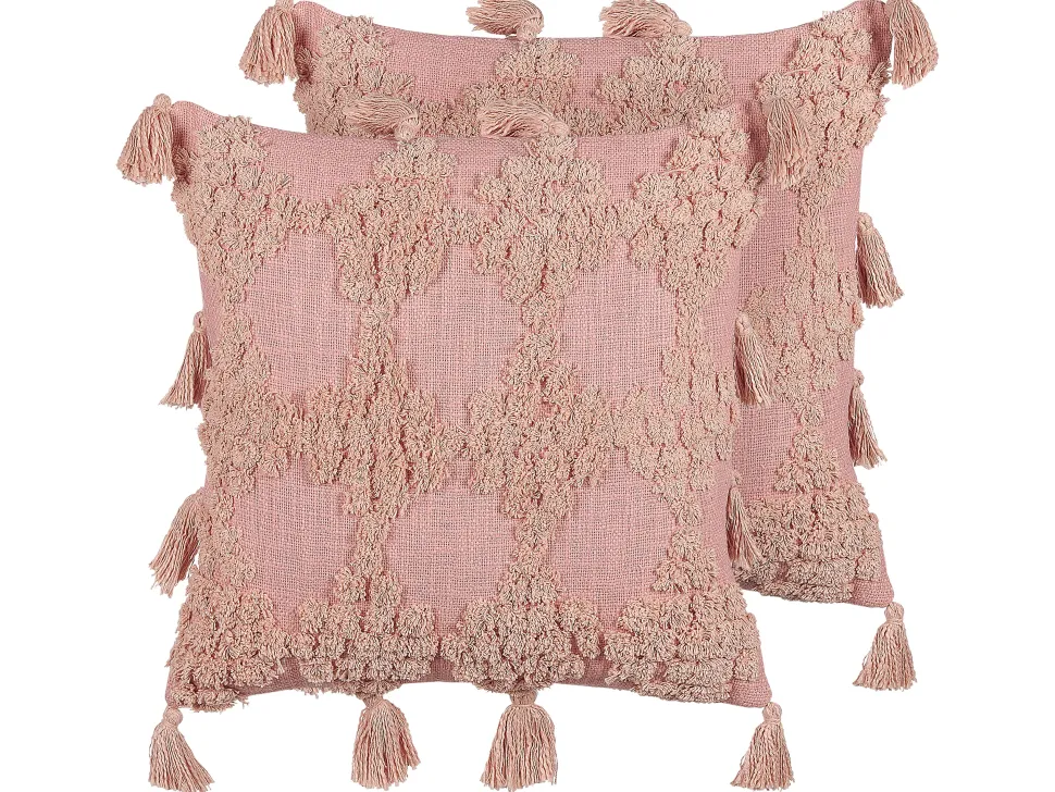 Beliani Koristetyyny Puuvilla Vaaleanpunainen 45 X 45 Cm 2 Kpl Torenia Clearance