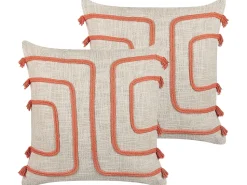 Beliani Koristetyyny Puuvilla Vaalea Beige/Koralli 45 X 45 Cm 2 Kpl Pleione Fashion