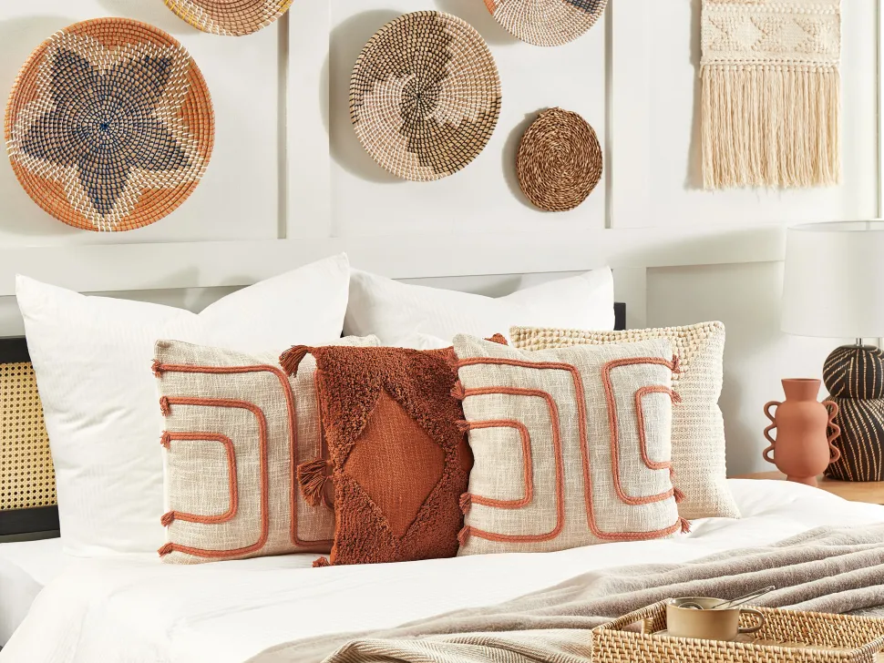 Beliani Koristetyyny Puuvilla Vaalea Beige/Koralli 45 X 45 Cm 2 Kpl Pleione Fashion