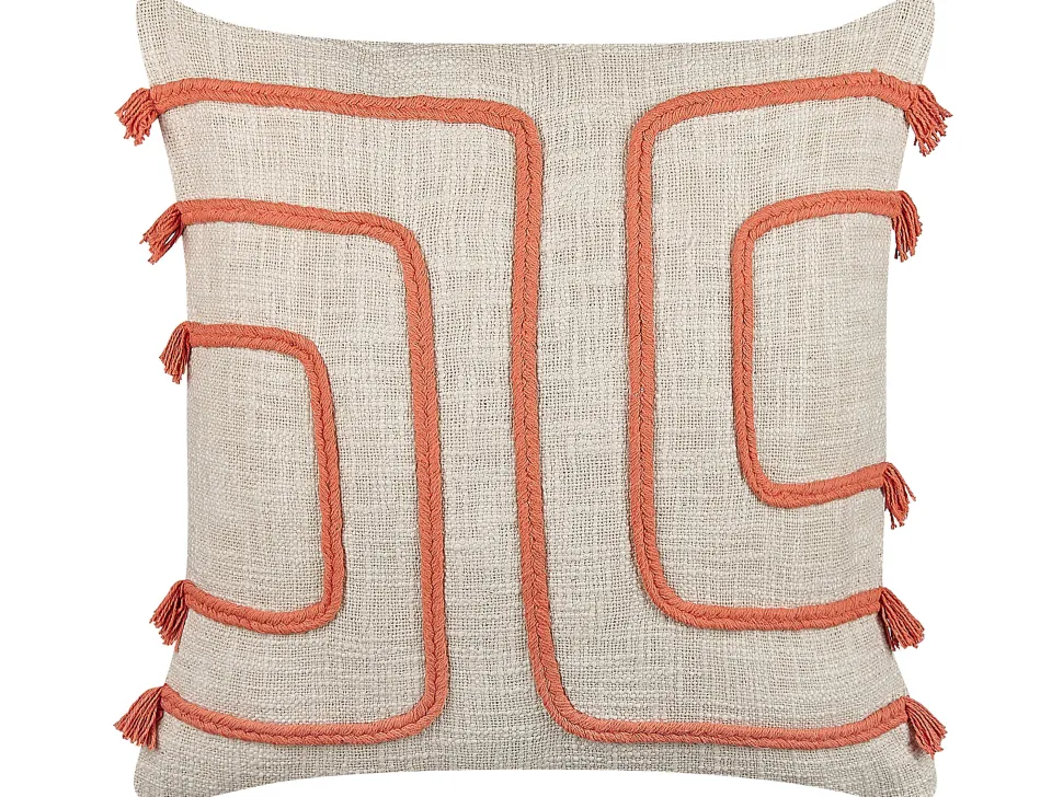 Beliani Koristetyyny Puuvilla Vaalea Beige/Koralli 45 X 45 Cm 2 Kpl Pleione Fashion