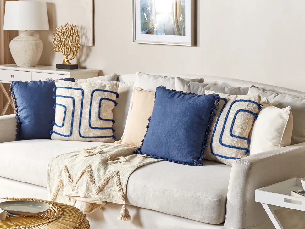 Beliani Koristetyyny Puuvilla Vaalea Beige/Laivastonsininen 45 X 45 Cm 2 Kpl Pleione Online