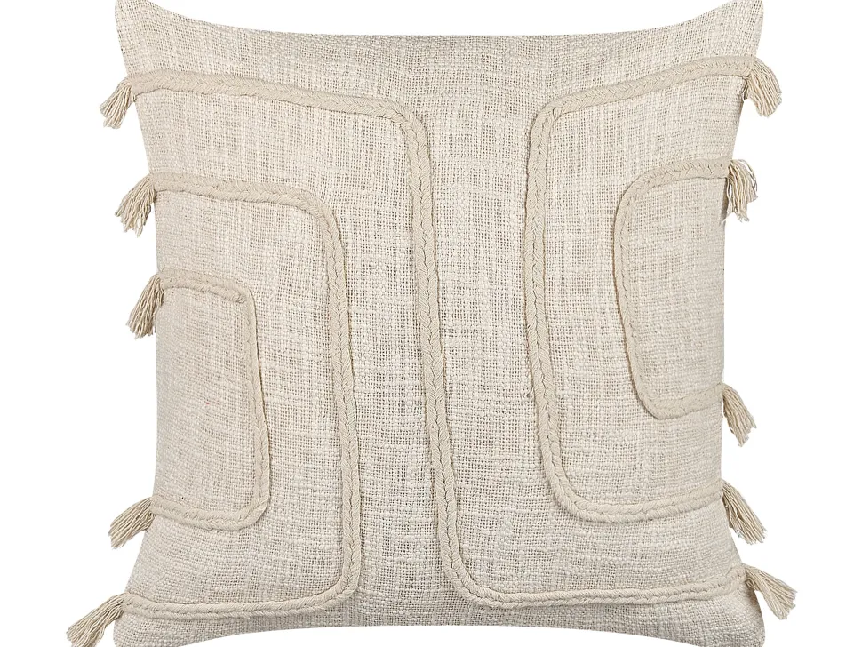 Beliani Koristetyyny Puuvilla Vaalea Beige 45 X 45 Cm Pleione Clearance