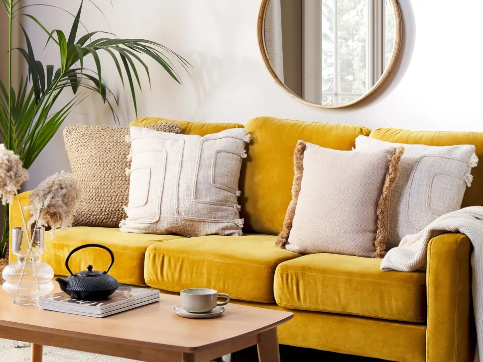 Beliani Koristetyyny Puuvilla Vaalea Beige 45 X 45 Cm Pleione Clearance