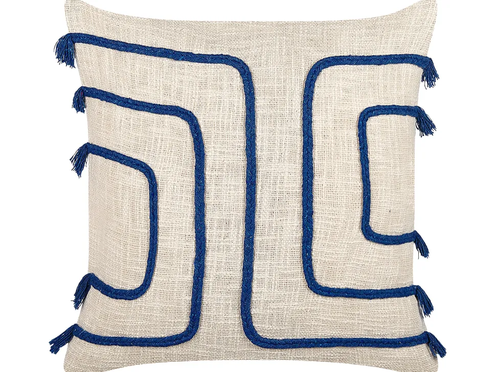 Beliani Koristetyyny Puuvilla Vaalea Beige/Laivastonsininen 45 X 45 Cm Pleione Sale