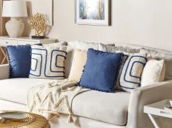 Beliani Koristetyyny Puuvilla Vaalea Beige/Laivastonsininen 45 X 45 Cm Pleione Sale